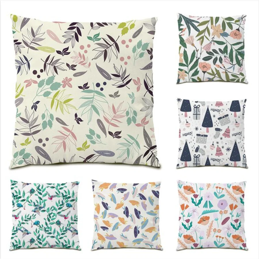 

Leaf Sofa Decorative Pillow Cases Polyester Linen Floral Series Home Decoration Velvet Pillowcase Living Room Decoration E0257