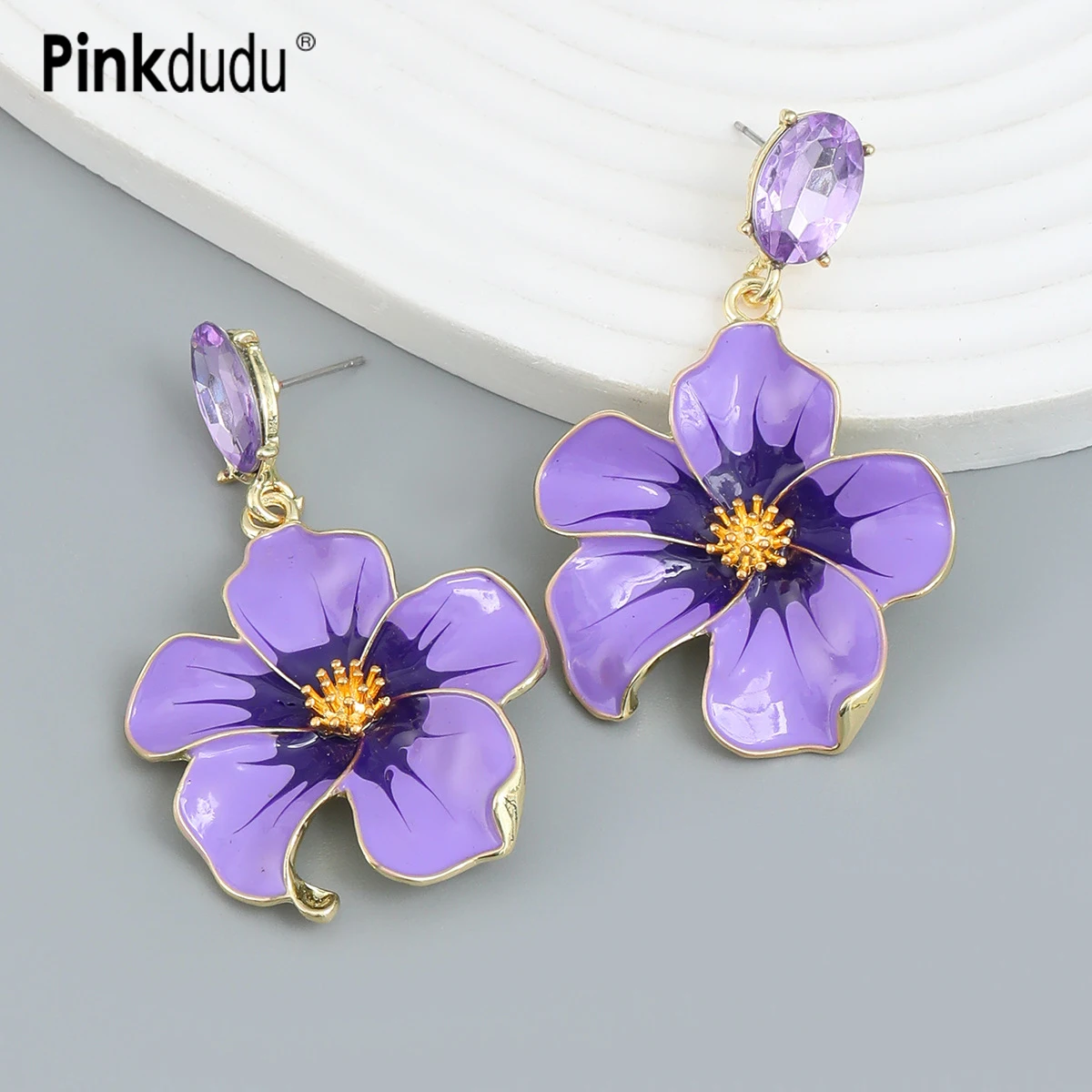 

Pinkdudu 2023 Romantic 5 Color Flower Drop Earrings Spring Multicolor Spray Paint Metal Petal Casual Earring for Women PD1136