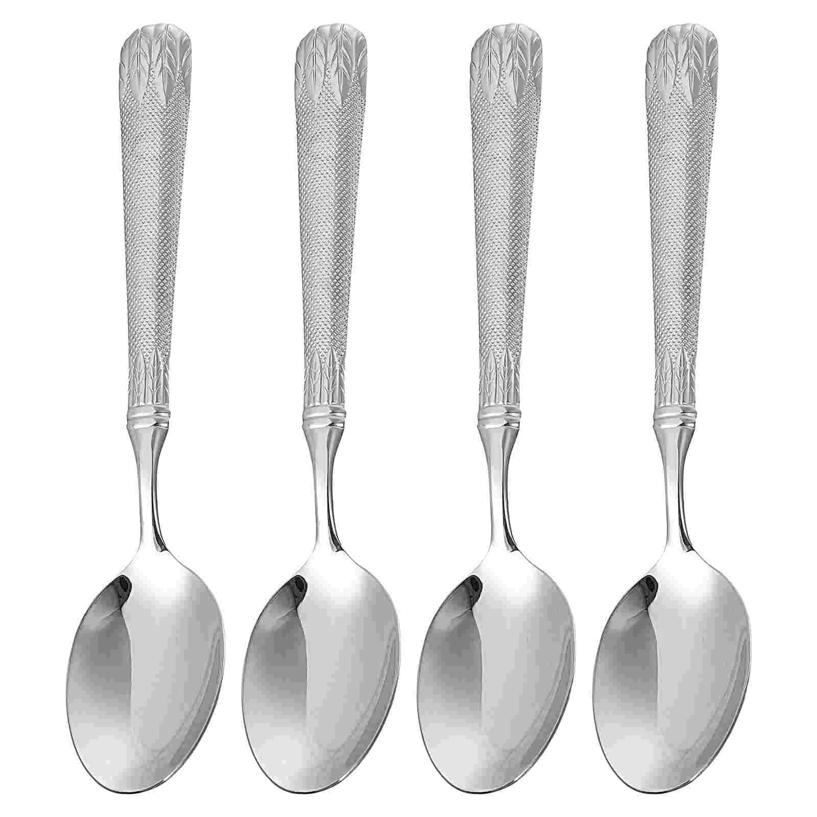 

4pcs Stainless Steel Spoons Stainless Steel Embossment Oatmeal Spoons Porridge Spoons for Home Restaurant