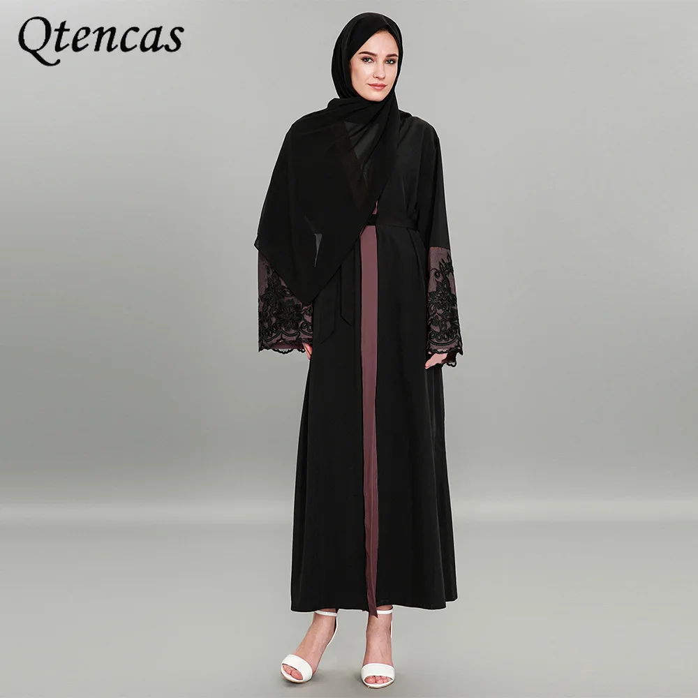 Рамадан открытая абайя Дубай мусульманский хиджаб платье кружевное женское турецкое платье мусульманская одежда Кафтан женское платье
