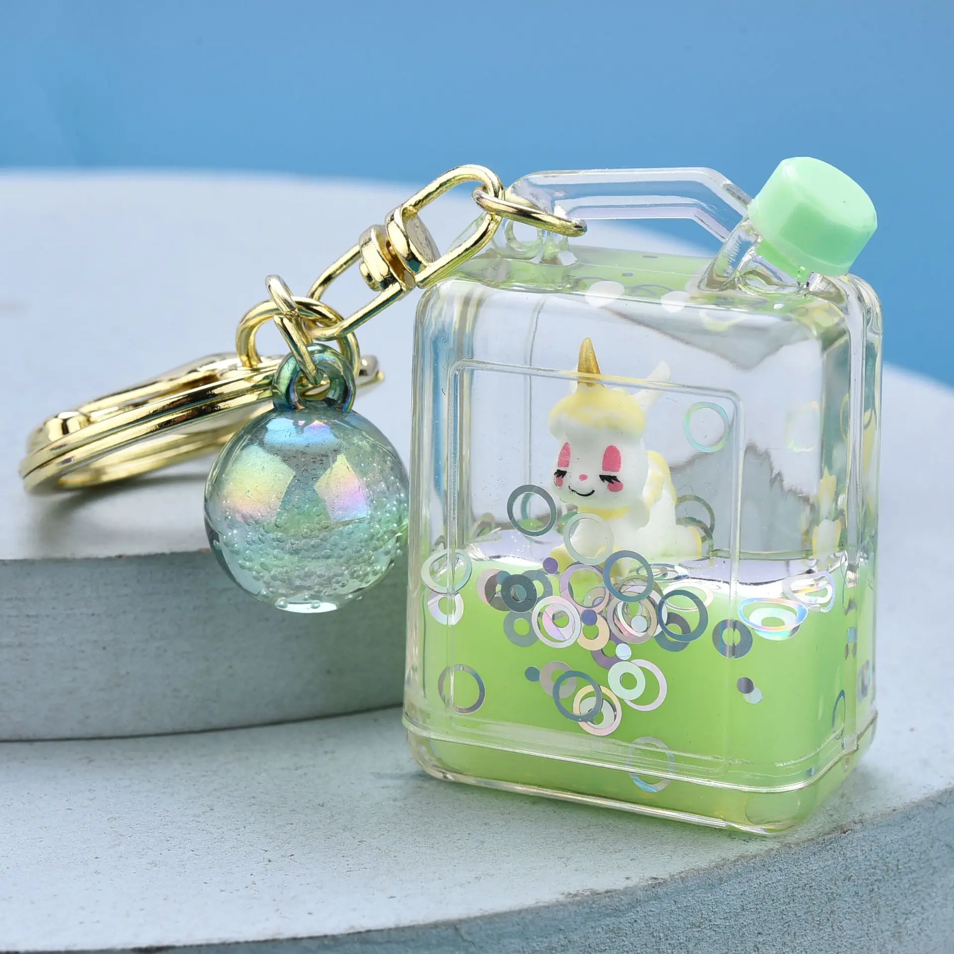 

Мультяшный плавающий желеобразный Единорог масляный бочонок жидкость милый брелок для ключей зыбучий песок блестки животное кукольный бр...