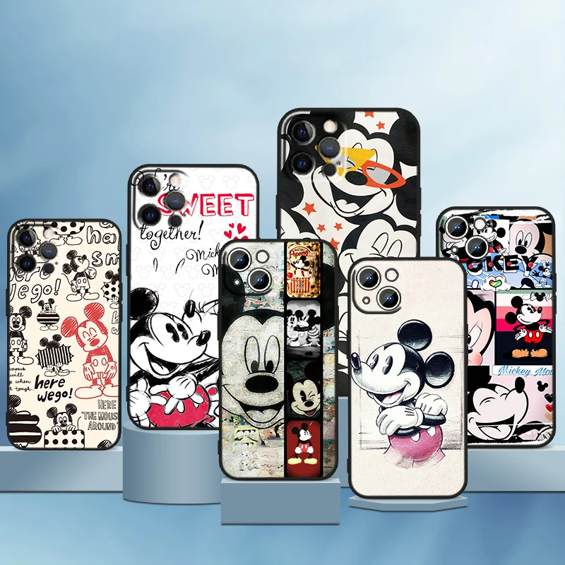 

Disney Vintage Minnie Mickey For Apple iPhone 14 13 12 11 Pro Max Mini XS Max X XR 7 8 Plus 5S Silicone Black Soft Phone Case
