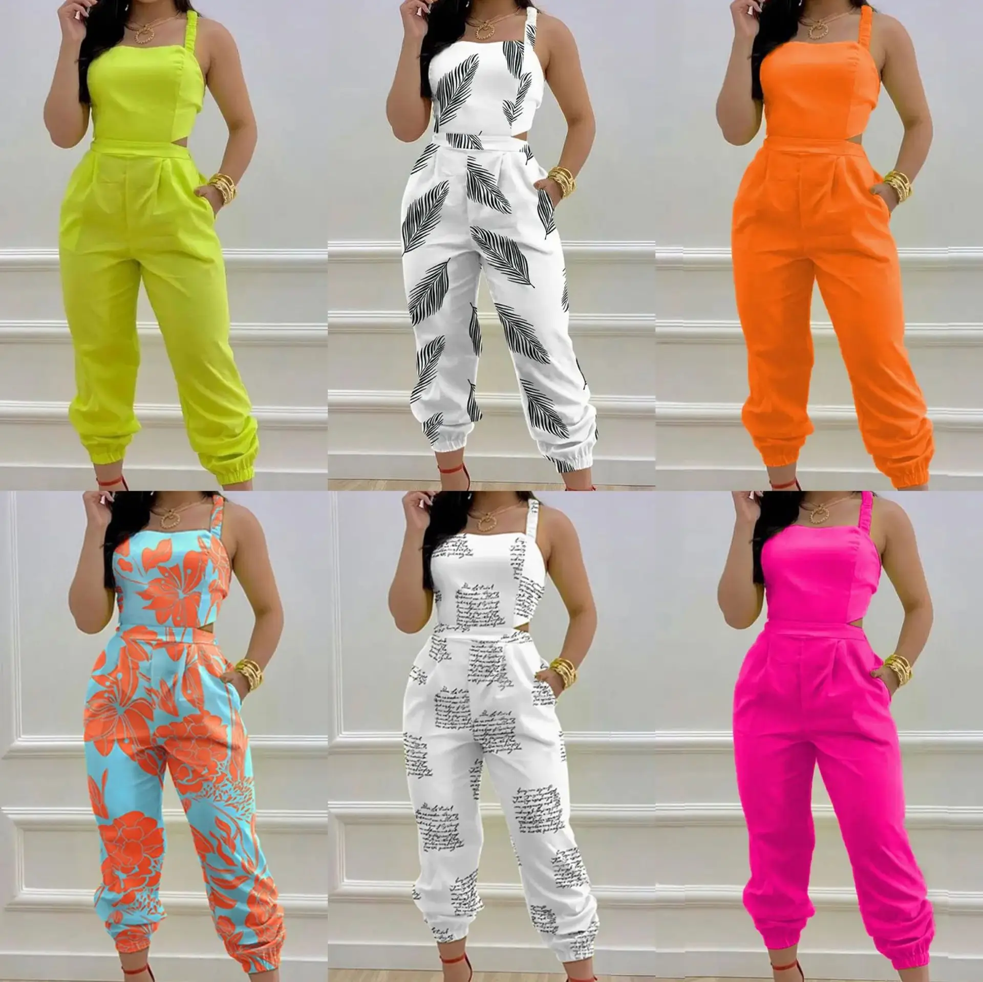 Jumpsuit for Women Spring and Summer 2023 New Suspenders Backless Bow Printed High Waist Romper Overalls for Women