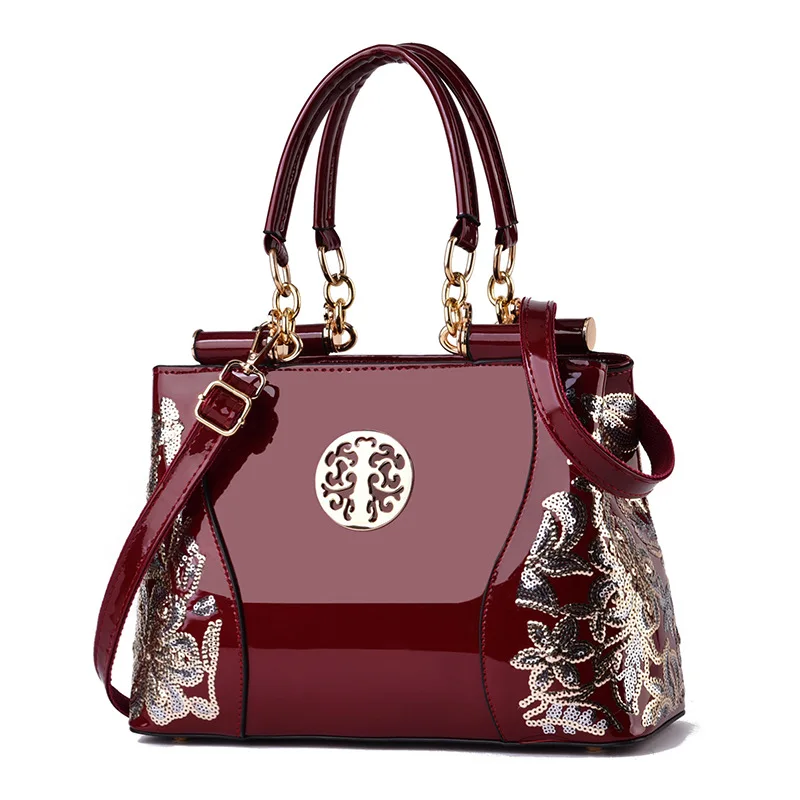 

JBTP New Female Crossbody Bag Floral Handbag Casual Tote Bags Embroidery Handbag Women Evening Bags Patent Leather Shoulder Bag