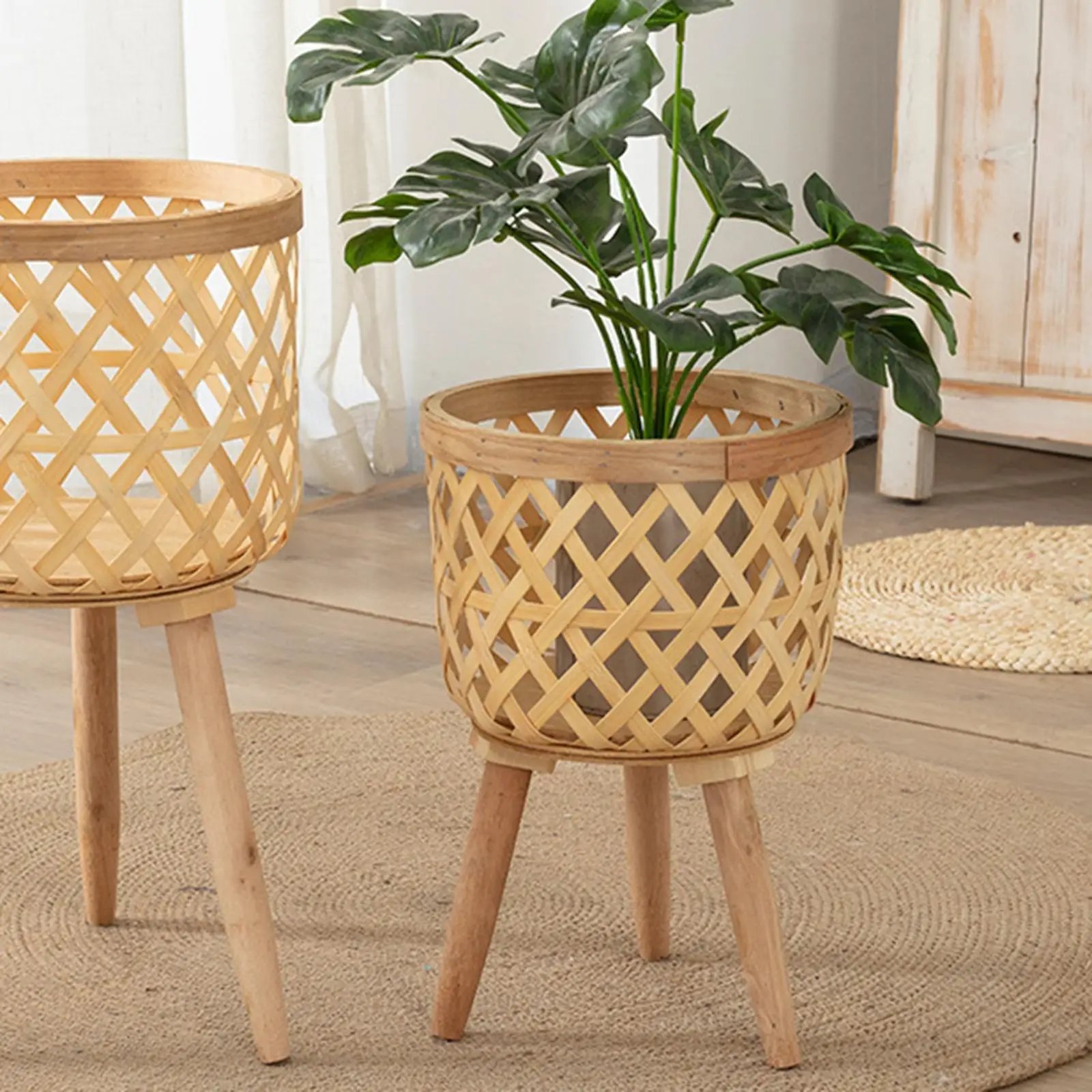 

Hand Woven Flower Pot Decorative Basket Wooden Flower Baskets for Balcony Planters Living Room Laundry Yard Indoor Outdoor
