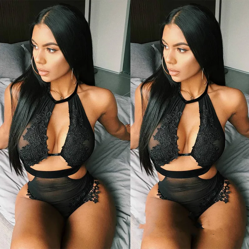 

Porno Bodysuit Women Babydoll Sexy Lingerie Black Open Chest Lace Mesh Transparent Backless Underwear Nightwear Teddies