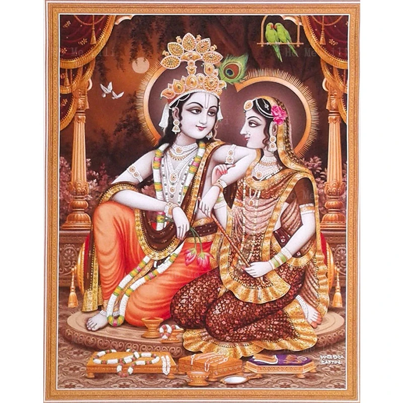 Красочные Редкие религиозные индуистские боги лорд кришна с Radha и коровья икры