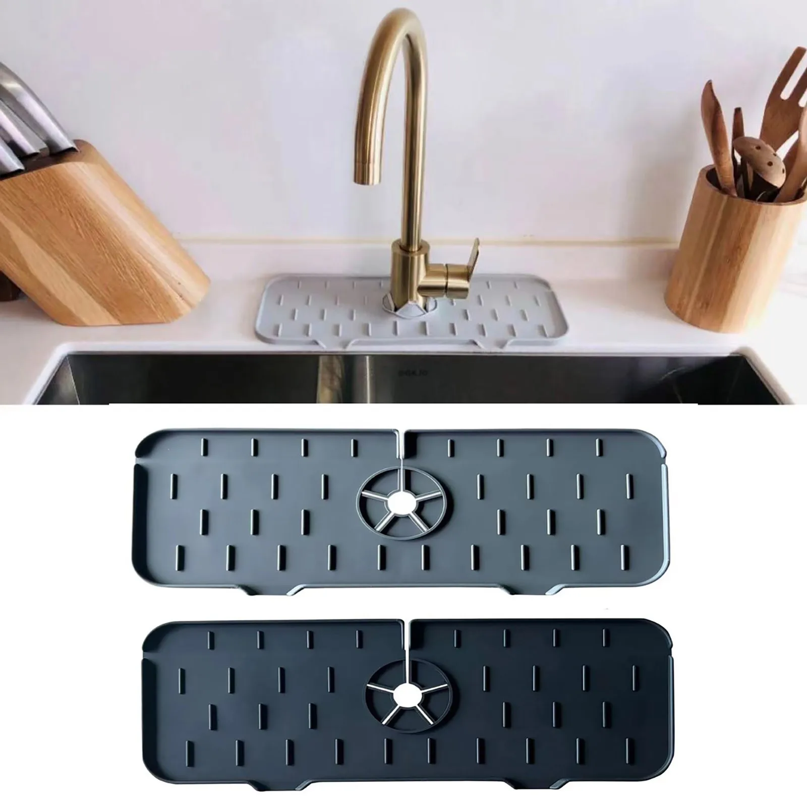 

1Pcs Kitchen Faucet Mat Sink Splash Guard Silicone Faucet Drainage Mat Drying Pad Kitchen Bathroom Countertop Protection Mat