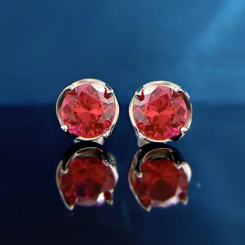 

Spring Qiaoer Vintage 100% 925 Sterling Silver 7MM Round Ruby Gemstone Ear Studs Earrings Wedding Fine Jewelry For Women