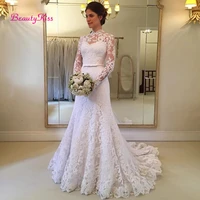 lace mermaid wedding dress with jacket high collar court train bridal dresses custom made wedding gowns vestido de noiva