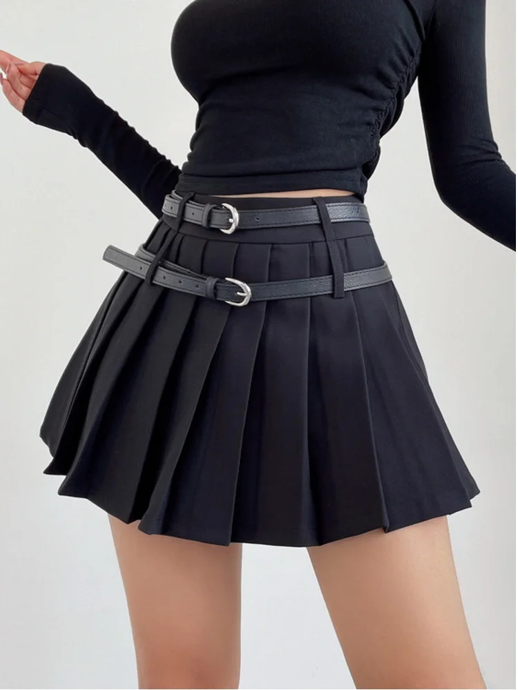 

Girl WOMENGAGA Spice Sweet Cool Double Belt Half Length Skirt Girl JK High Waist Slim A-line Pleated Skirt Women Skorts MDV8