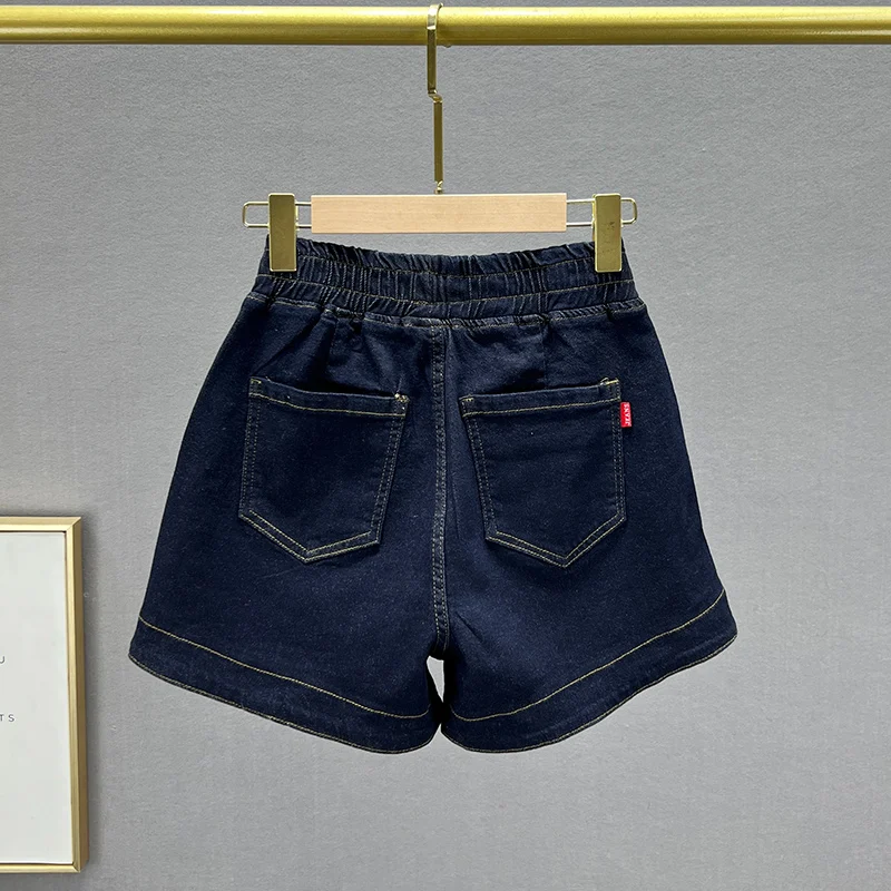Embedding Rhinestone High Waist Denim Shorts 2023 Summer Elastic Waist Loose Wide Leg Short Pants Booty Shorts Women Jeans