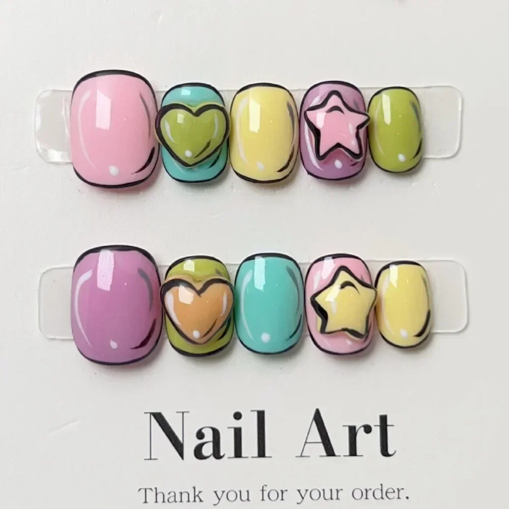 10 шт. накладные ногти ручной работы полное покрытие милое звездное сердце