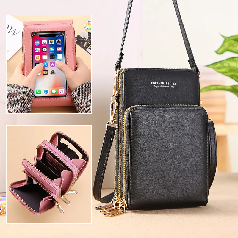 

Touch-screen Phone Bag 2022 PU Shoulder Bag Large-capacity Multi-function Touch Screen Mobile Phone Bag Vertical Zipper Wallets