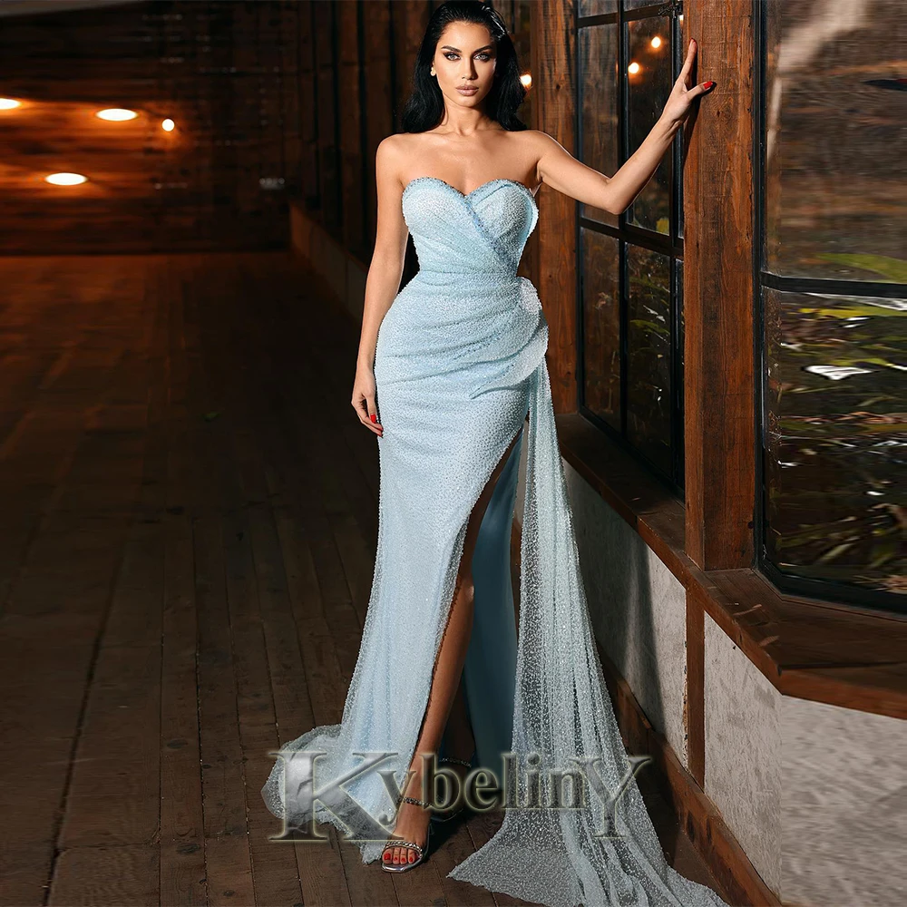 

Kybeliny Blue Prom Dresses Sweetheart High Slit For Women Tulle Formal Evening Gowns Vestidos Robes De Soirée Made To Order