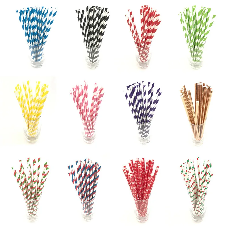 

Kawaii Cartoon 25pcs/pack Hot Sale Color Striped Paper Pipette Disposable Kraft Paper Straw Biodegradable Drinkware Straw