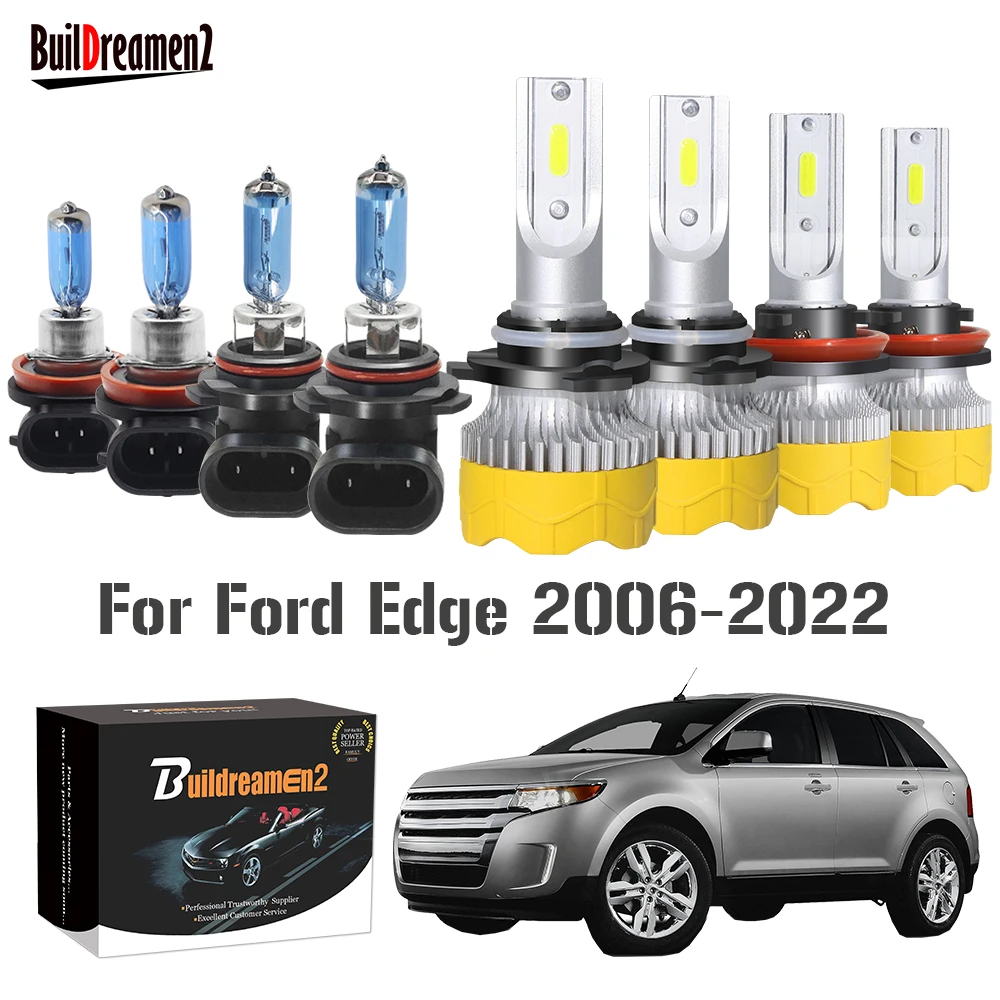 4 Pieces Headlight High Beam + Low Beam For Ford Edge 2006-2022 Car Front LED Halogen Headlamp Bulb 12V