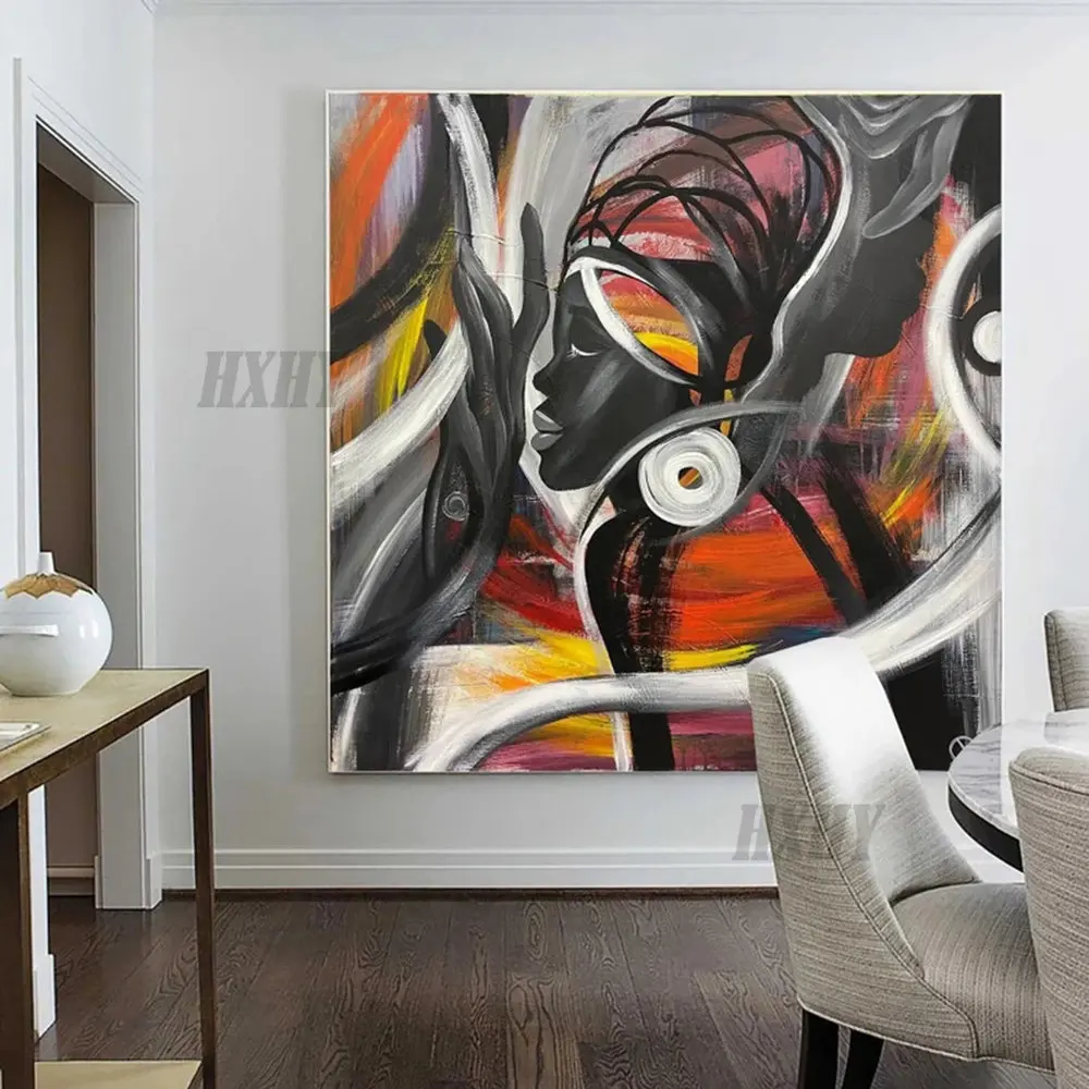 

Large Abstract African Woman Face Painting In Black And Red Colors Abstract Figurative Fine Art Original Handmade Artwork