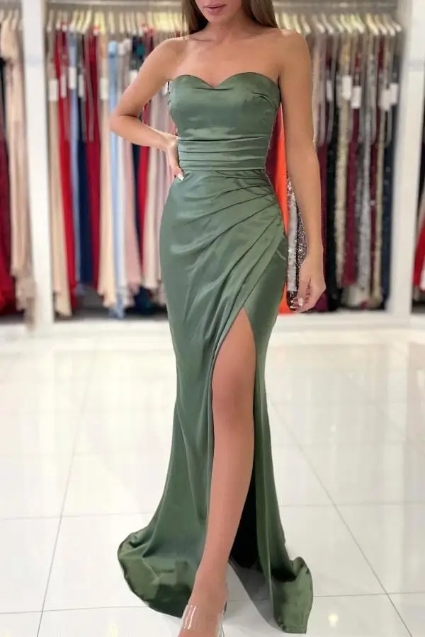 

Elegant 2022 Mermaid Evening Dresses Floor Length Sweetheart with Side Slit Prom Dresses Vestidos De Fiesta