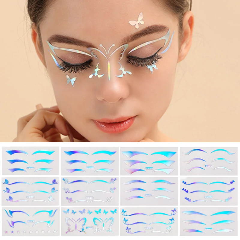 

Women Laser Silver Eyeliner Sticker Colorful Temporary Tattoos Beautiful Face Art Decorations Festival Party Tattoo Stickers