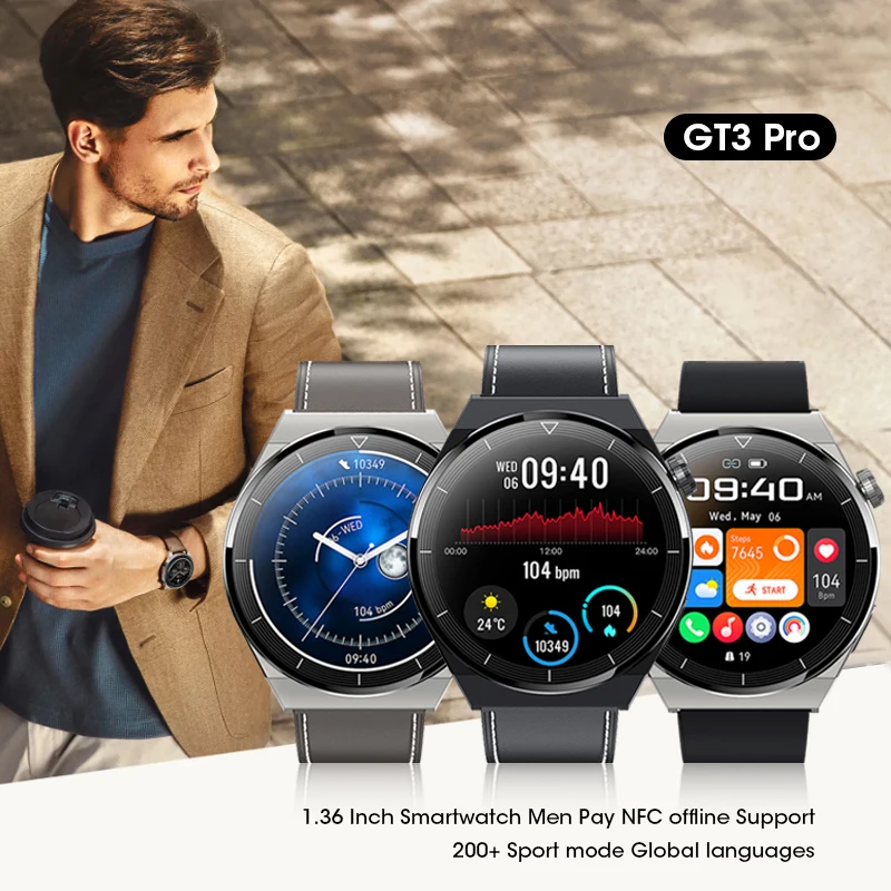 

For Huawei GT3 Pro 1.36'' HD Screen NFC smartwatch long battery life 100+ sports mode Bluetooth call men waterproof Smart watche