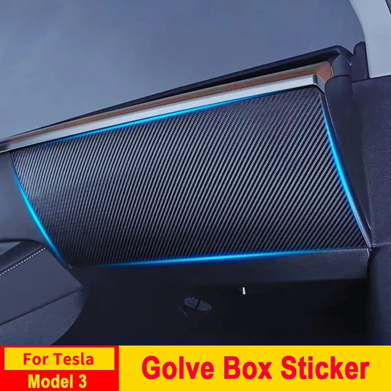 

Tesla Model 3 Y Accessories Glove Box Sticker Anti-Kick Glovebox Protector PU Leather Carbon Fiber Film Center Console Organizer