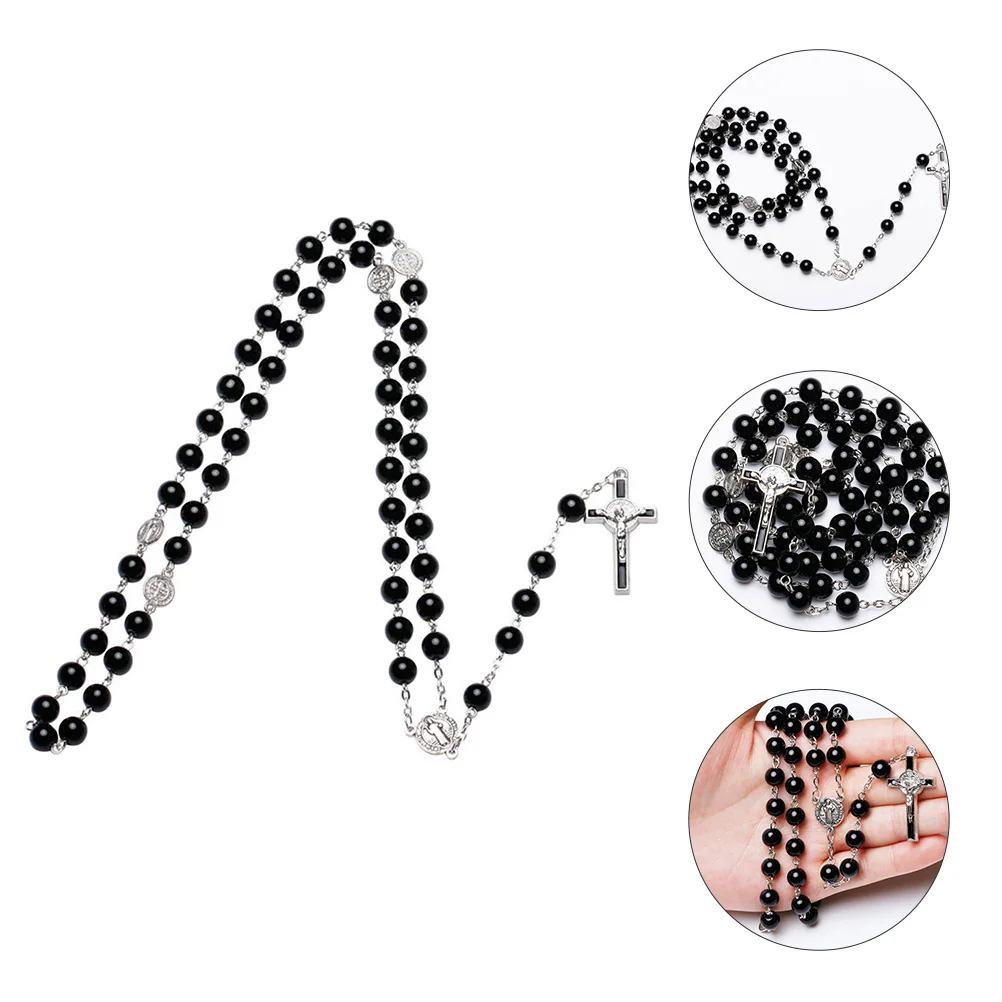 Крест Человек Четки Бусины Распятие Ожерелье Мужчины Стеклянные Жемчужные