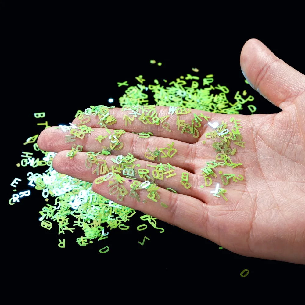 10 г Смешанные Буквы форма блестки Лазерная ЭО-дружественная блестка из ПЭТ смолы