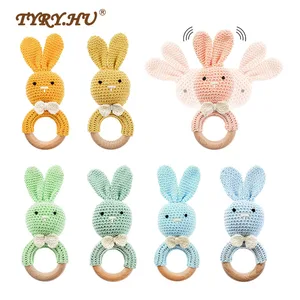 TYRY.HU 1 шт. Детский Маленький кролик деревянный Прорезыватель мобильное кольцо для детской коляски DIY связанная крючком погремушка пустышка Браслет Прорезыватель без БФА