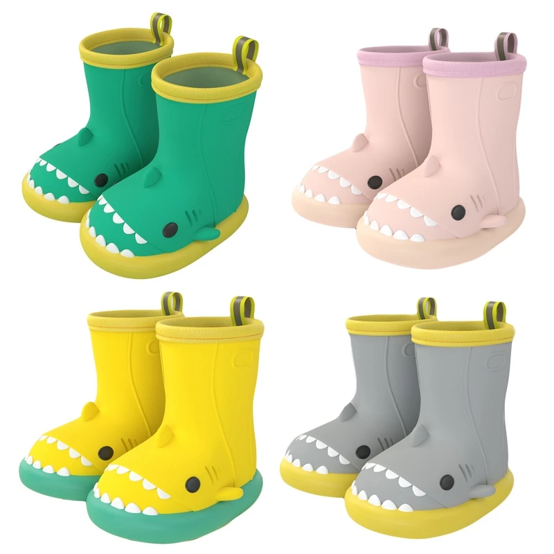 

Cartoon Kid Rain Boots with Pull on Handle Non-slip Lightweight Baby Rain Boots