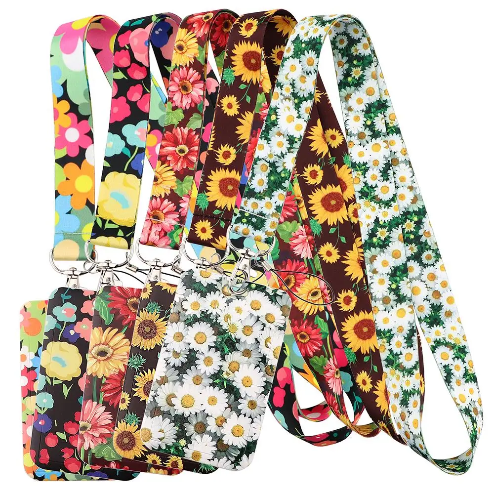 

Flowers Colourful Lanyard for Key Neck Strap Lanyards Pretty ID Badge Holder Keychain Key Holder Hang Rope Keyrings Accessories