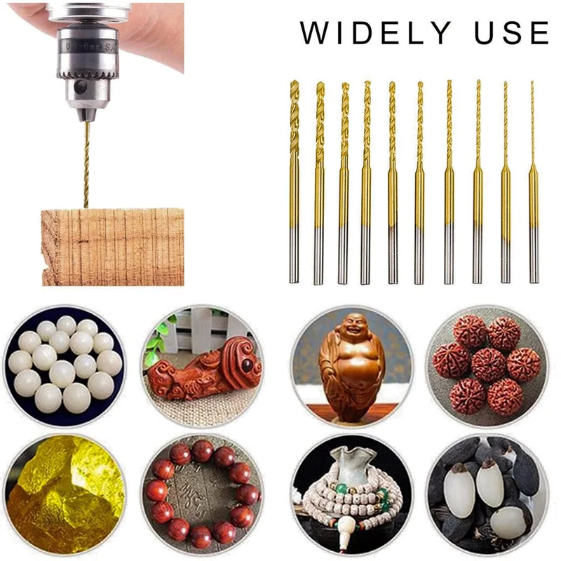 Micro-Twist Drill Bit Set - 10Pcs 0.6mm-2.2mm Tiny 2.35 Shank HSS Mini Engraving Bits Hole Drilling Tool