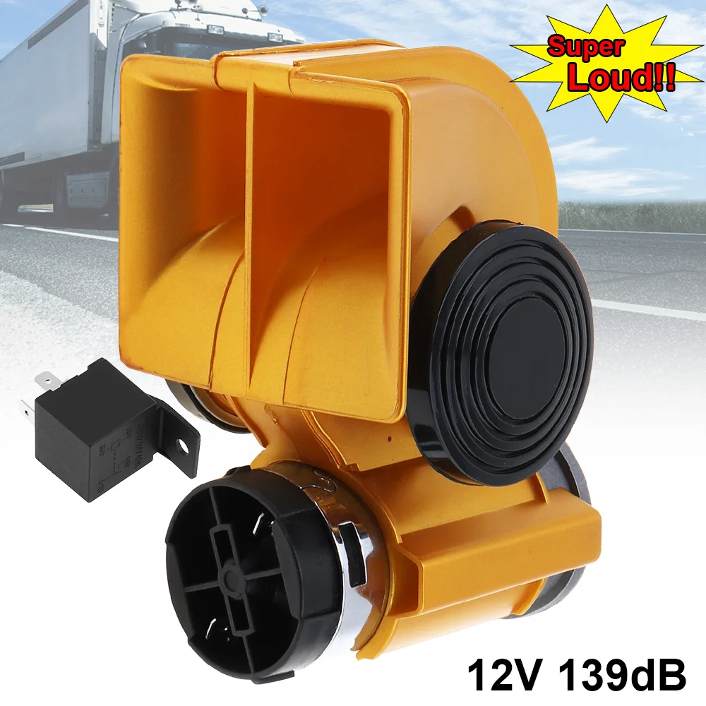

12V 139dB Car Horn Snail Compact Dual Air Horn Multi-tone and Claxon Horn lacquer Gold for Car Vehicle Motorcycle Yacht Boat SUV