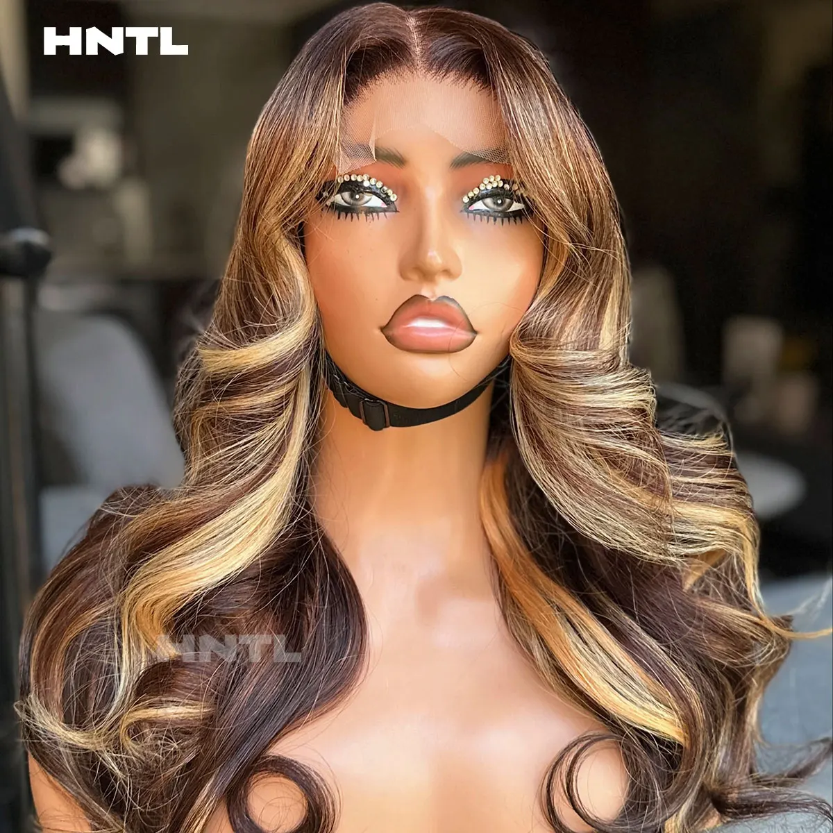 Фото Парик из натуральных волос Highlights Blonde P4/27 с кружевной застежкой, пышные кудри, 13x6 13x4 HD Lace Front, свободные волны, без клея, готов к носке №2