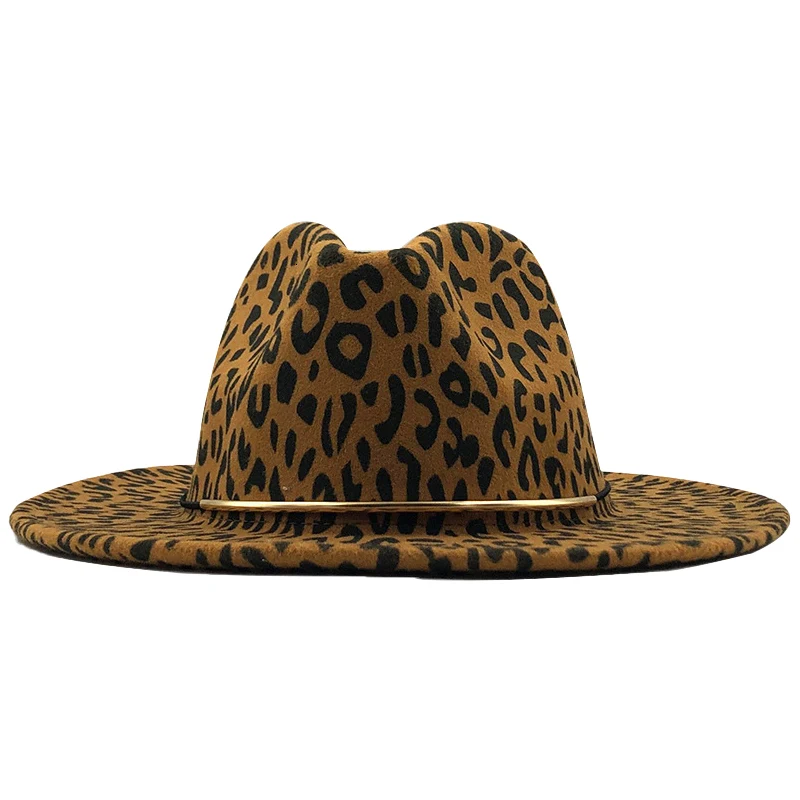 

Leopard Grain Print Winter Autumn Imitation Woolen Women Men Ladies Fedoras Jazz European American Round Wool Fedora Warm Caps