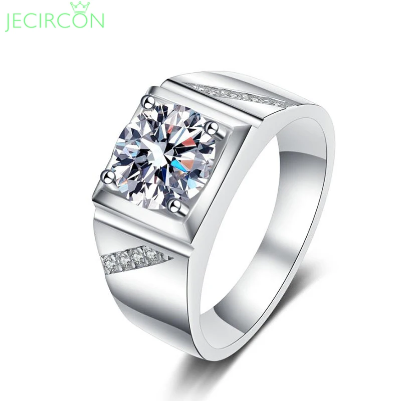 

JECIRCON 1 Carat D Color Moissanite Ring for Men Simple All-match Diamond Wedding Band 100% 925 Sterling Silver Fine Jewelry