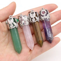 15x58mm amethyst rose quartz alloy crystal pillar pendant natural stone craft makingdiy necklace earring jewelry gift accessorie