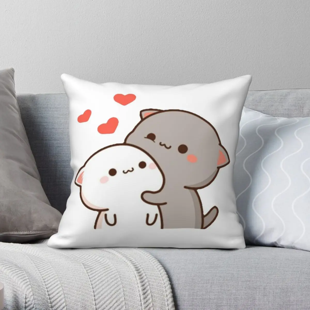 

Cute Mochi Peach Cat Square Pillowcase Polyester Linen Velvet Creative Zip Decor Pillow Case Car Cushion Cover 18"