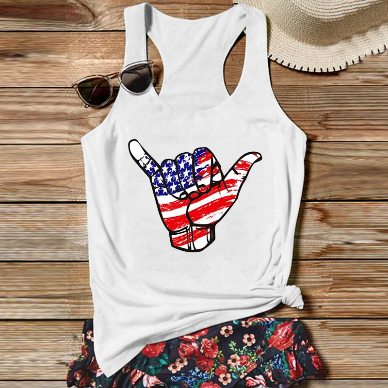 

Independence Day White Top Summer Beach Tops Vacation The American Flag Clothing Funny Hawaii Tank Top Women m