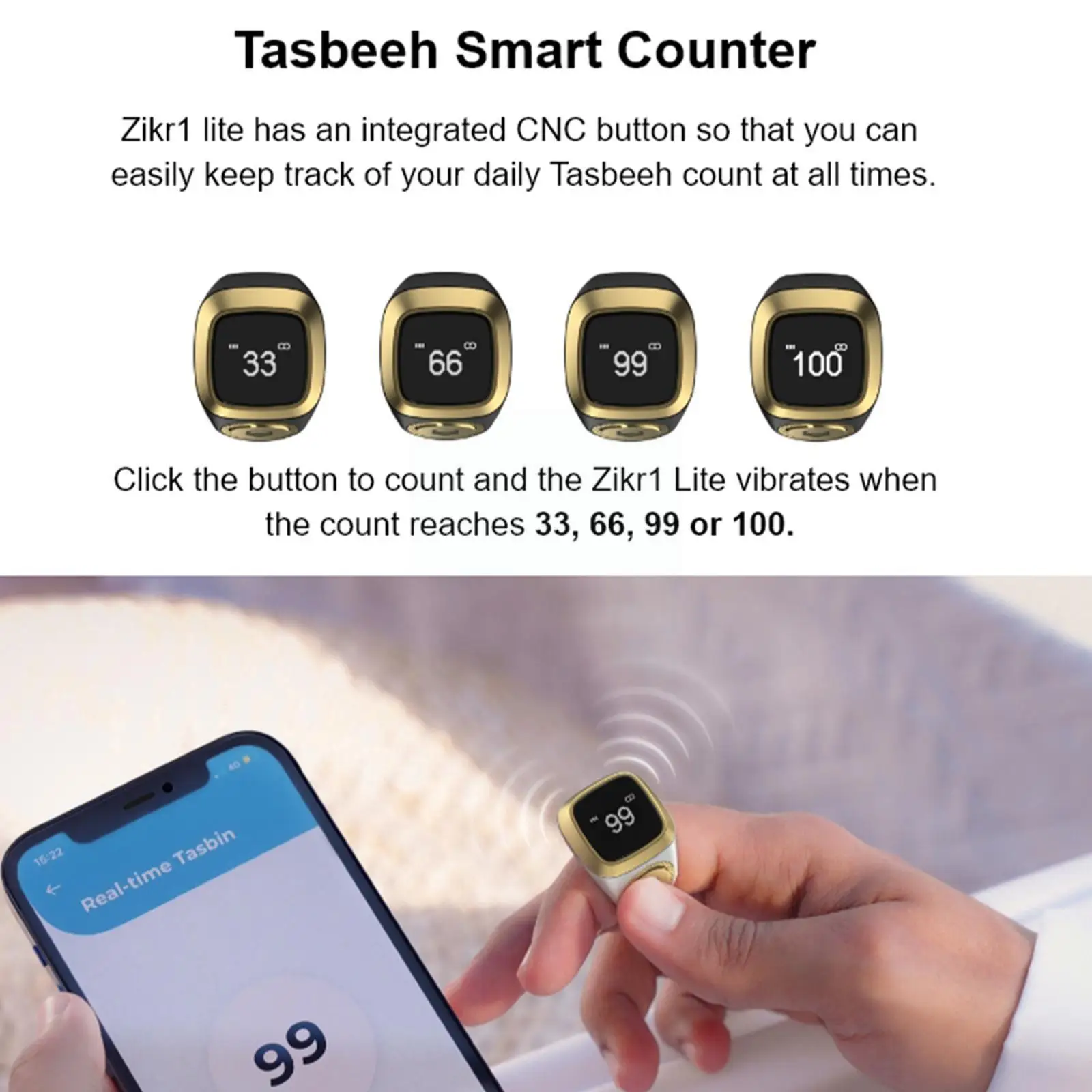 

Умный счетчик IQIBLA TASBIH, умный счетчик Tasbih ZIKR RING Для Android 5,1 или IOS 10,0, напоминание о времени молитвы, Bluetooth, P9X4