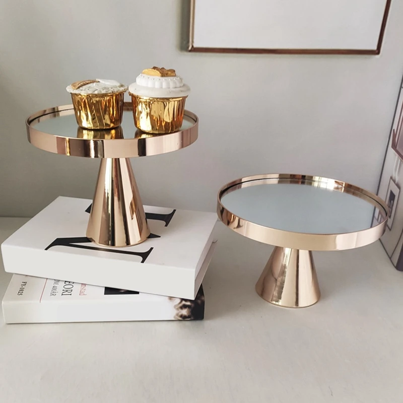 

Wedding Metal Cake Display Stand With Mirror Metal Fruit Plate Cake Pedestal Dessert Table Decor Baking Party Supplies
