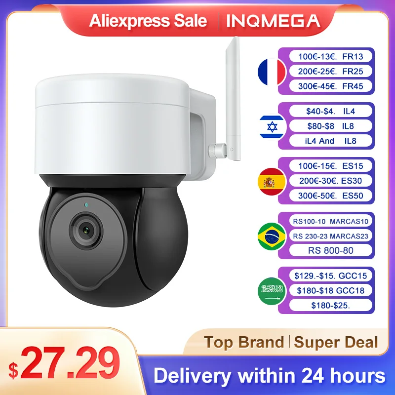 INQMEGA 5MP Tuya Outdoor PTZ Camera Ai Human Detect Auto Tracking Security CCTV Camera Add Google home And Alexa Wifi IP Camera