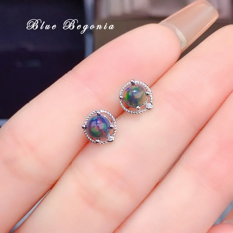 

Natural Opal Earring 6mm Gemstone Real 925 Sterling Silver Fine Jewelry Earrings for Women Anniversary Gift