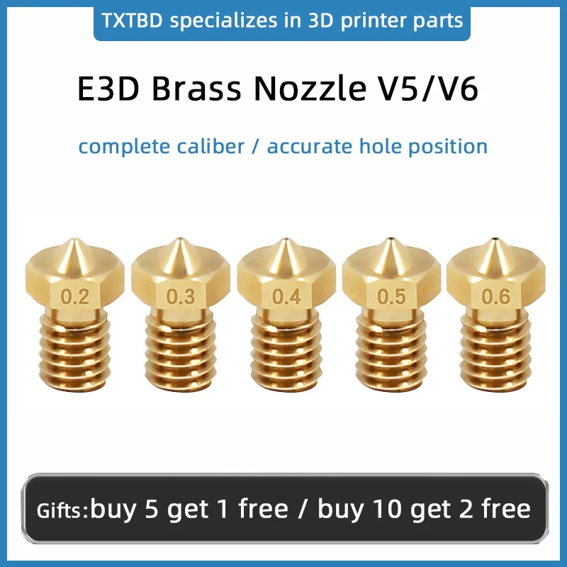 

5/10PCS E3D V5/6 Threaded Nozzle Brass 0.2 0.3 0.4 0.5 0.6 0.8 1.0mm for 1.75 or 3.0mm Filament V5 V6 Hotend Extruder 3d printer