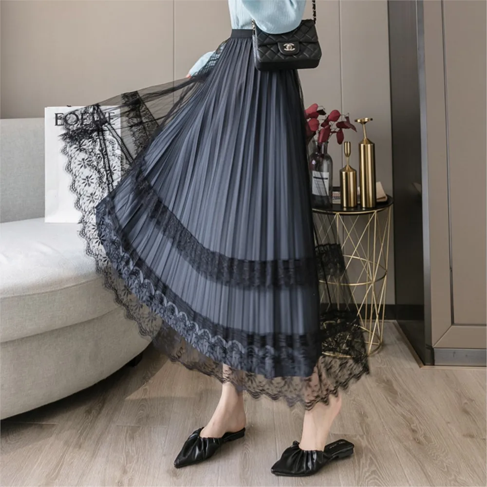 

2022 autumn new gold velvet mesh skirt elastic high waist thin casual simple double-sided women pleated skirt free shipping