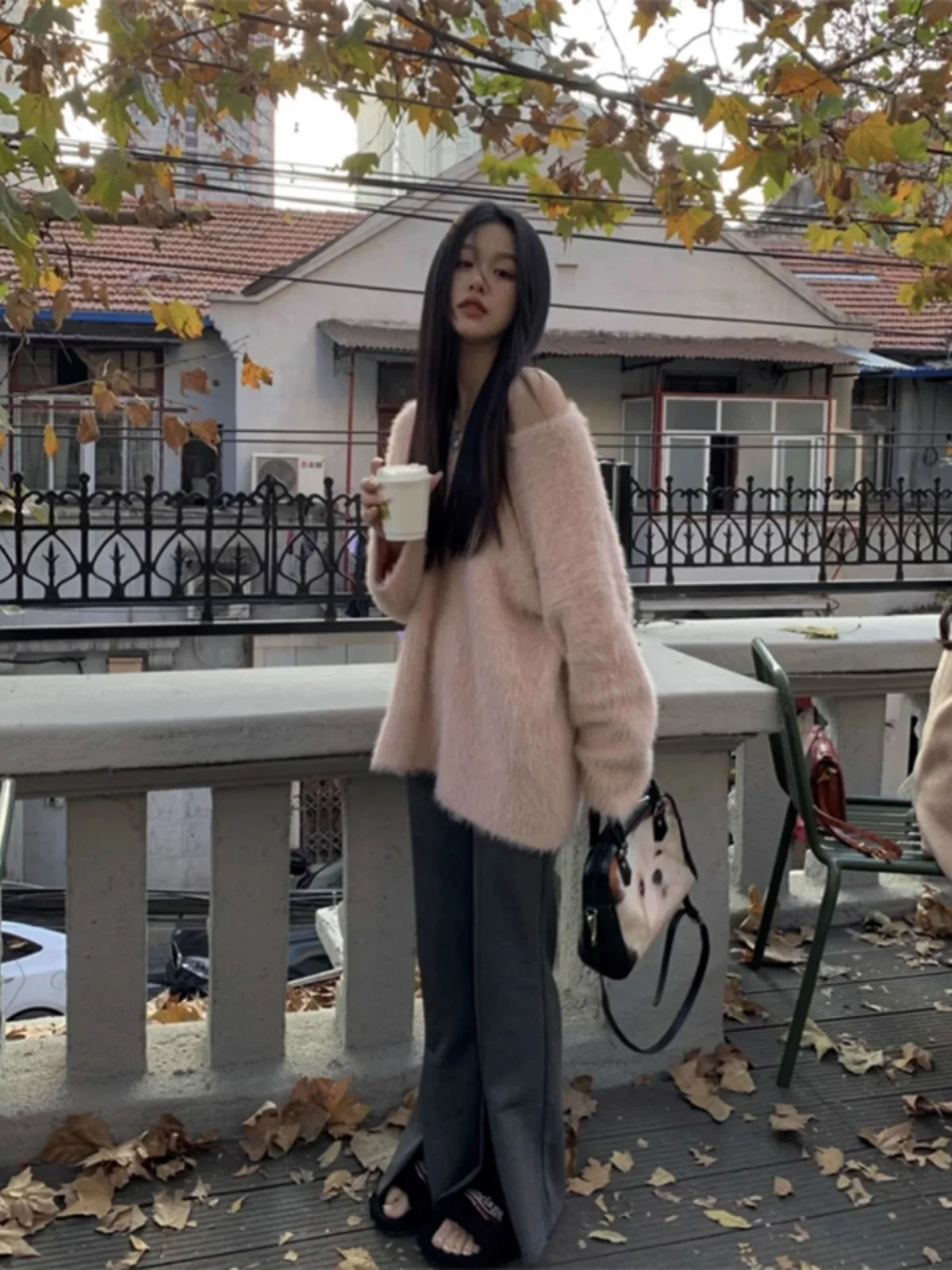 Розовый мохеровый свитер Pure Desire женский свободный средней длины из норки и