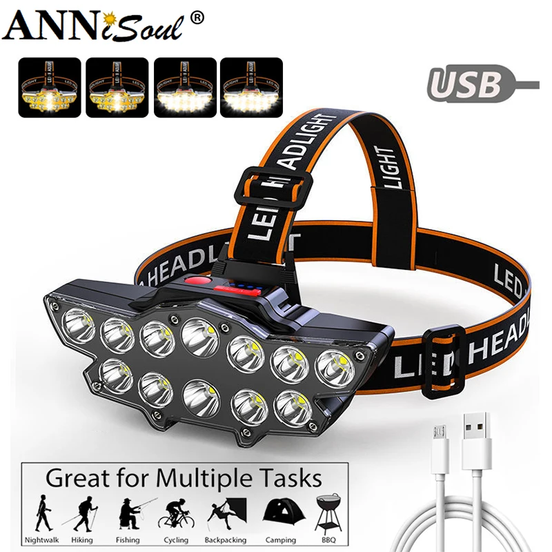 

12 LED Headlamp Rechargeable Fishing headlight Super Bright Camping Lantern Light Waterproof Outdoor Run Hiking Head Lamp