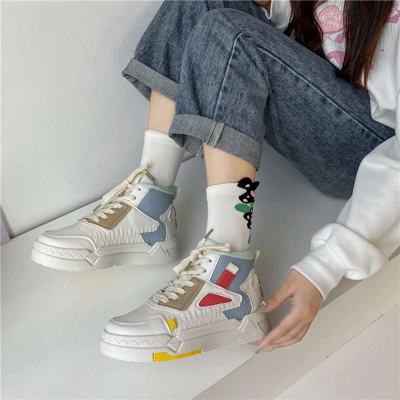 Spring and Autumn Fashion New Platform Sneakers Women Designer Shoes High Top Lace Up Leather Shoes Trendy Platform Sneakers
