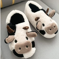 winter slippers cute animal cow slipper fluffy plush warm fashion shoes indoor home non slip cotton shoes female funny shoes