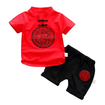 Baywell Chinese Style Toddler Baby Boys Short Sleeve T-Shirt Tops+Shorts Casual Kids Outfits Clothes Sets 0-5 Years 1